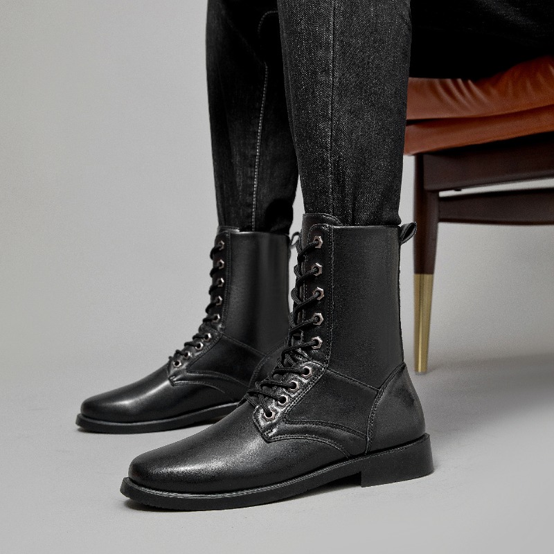 Men'S Shoes For Work - High-top Leather Boots Outdoor Tactical Combat