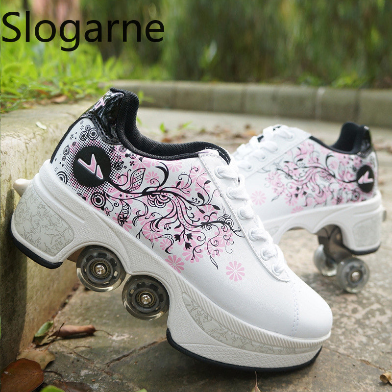 Men Shoes Size To Women - Women 4 Wheels Deformation Roller Skates