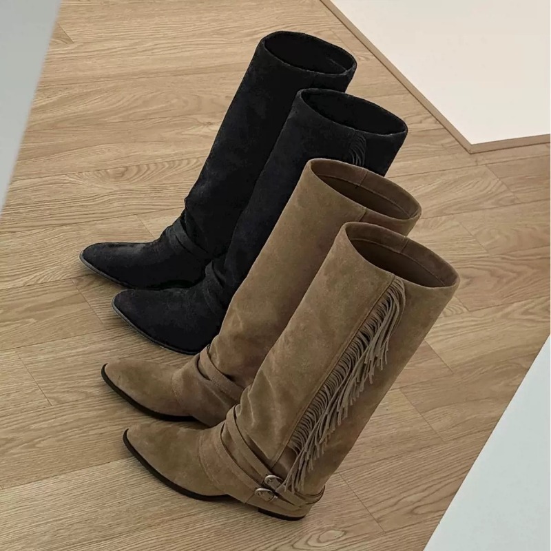 Chelsea Boots Suede - Women Knee-high Boots Tassel Design Long
