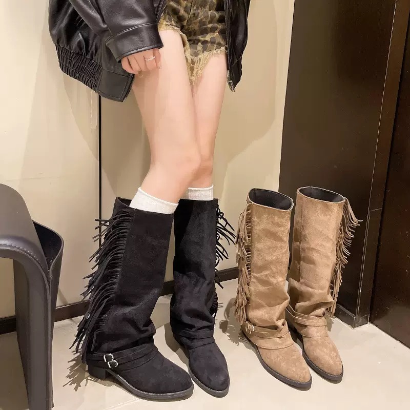 Women Knee-high Boots Tassel D - đánh giá và giá Chelsea Boots Suede