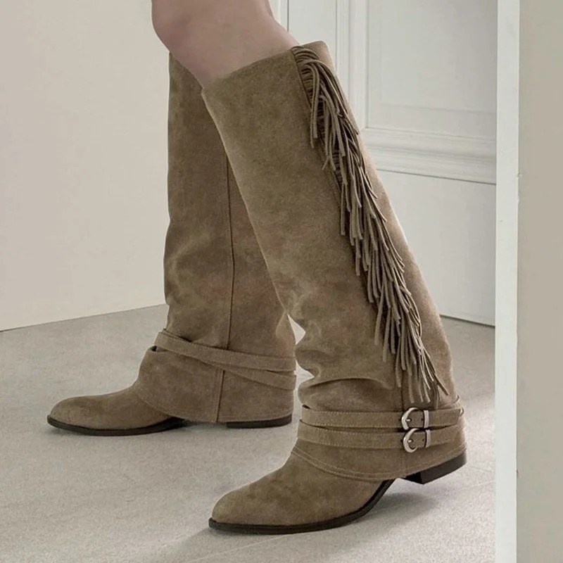 Women Knee-high Boots Tassel D - đánh giá và giá Chelsea Boots Suede