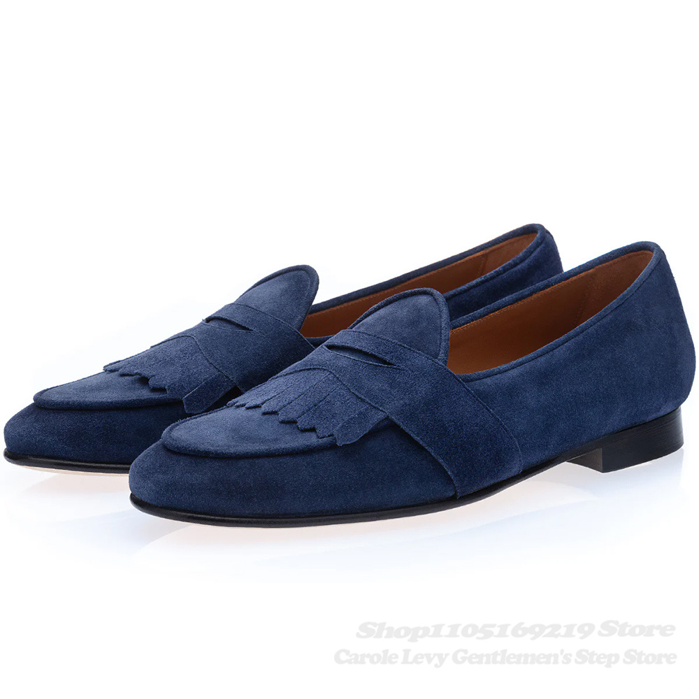 Navy Blue Suede Loafers Men Ro - đánh giá và giá Men Shoes Elegant
